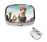 Mexican Llama Cactus Pill Box 2 Compartment Medicine Pill Organizer Square Pill Case for Purse & Pocket Travel Pillbox Portable Metal Medicine Vitamin Fish Oil Organizer Unique Gift