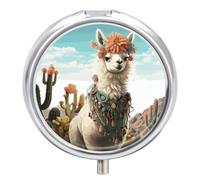 Mexican Llama Green Pill Box Round Portable Small Pill Case Waterproof Travel Pill Box Organizer for Pocket Purse and Daily Convenience