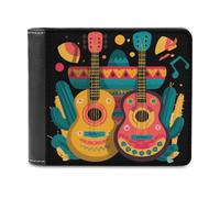 Mexican Music Guitar Cactus Leather Minimalist Wallet for Men Women Slim Bifold Purse with Card Holder