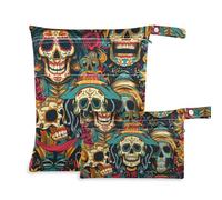 Mexican Of Dead Colorful Skull Flowers washable dry bag waterproof 2 Pack travel essentials for babies with handles for beach, beach