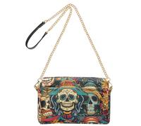 Mexican Of The Dead Colorful Skull Flowers Fashion Shoulder Hand Bag For Woman Vegan Leather Womens Cross Body Purse Zip Shoulder Hand Bags