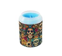 Mexican Of The Dead Colorful Skull Flowers Portable Paw Cleaning Cup with Soft Massage Brush Feet Bathing Brush for Small Medium Dogs & Cat Breeds limpiador de patas para perros