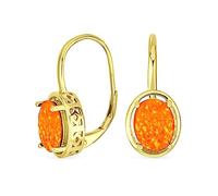 Mexican Orange Created Opal Birthstone Oval 9X7MM .925 Sterling Silver Antique Filigree Vintage Style Dangle Drop Earrings For Women Lever Back