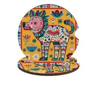 Mexican Otomi Animal Car Coasters Cup Holder Insert Coaster, 2Pcs Absorbent Cork Bar Coasters, Heat Resistant Reusable Anti Slip Drink Coaster Car Decor Auto Accessories for Women