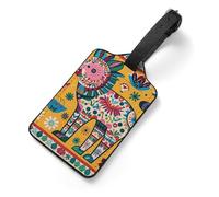 Mexican Otomi Animal Luggage Tags with Information Card & Detachable Strap - Durable PU Scratch-Resistant Name ID Identifiers for Suitcases, Travel Bags, Backpacks, and Gym Bags
