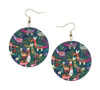 Mexican Otomi Animal Trendy Leather Earrings For Women Dangle 1 Pair Lightweight Printed Piercing Earrings Jewelry Gifts For Women Girls