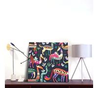 Mexican Otomi Animals Canvas Wall Art Square Bathroom Decor 16"X16" Wall Decor Pictures Farmhouse Modern Artwork Posters Prints For Bathroom Bedroom Decoration
