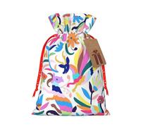 (Mexican Otomi Animals) Christmas Burlap Gift Bags, Eco-Friendly Polyester Drawstring Pouches For Holiday, Birthday & Party Gift Packaging S