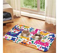 Mexican Otomi Animals Dog Food Mats for Floors, 16x24 Inch Non-Slip Super Absorbent Pet Food Mat, Dishwasher Dog Mat for Food and Water, Cute Rubber Quick Dry Pet Feeding Mat for Dogs Puppy Cats