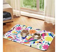 Mexican Otomi Animals Durable Pet Absorbent Tablecloth Non-Slip Dining Pad For Dog Cat Food Water Bowls Feeder Mat