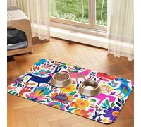 Mexican Otomi Animals Pet Feeding Mat Absorbent Pu Leather Dog Cat Food Mats Contain Spills Protects Floors, Anti-Slip Rubber Backing Dog Bowl Mats Easy Clean Pet Placemats 40x60cm