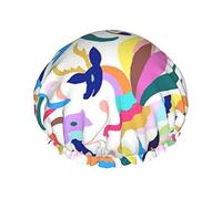 Mexican Otomi Animals Print Shower Cap For Women Reusable Double-Layer Fabric Shower Caps Girls Hair Caps