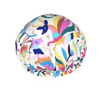 Mexican Otomi Animals Print Shower Cap - Reusable, Double Layer, Hotel Travel Essentials, Salon Shower Hat Accessories L