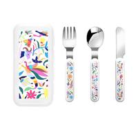Mexican Otomi Animals Print Stainless Knife Fork Spoon 3-Piece Set,Flatware Cutlery Set with Storage Case