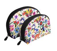 Mexican Otomi Animals Printed Makeup Bags 2-Piece Portable Shell Travel Toiletry Bag Cosmetic Organizer Bag for Women