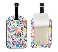 Mexican Otomi Animals Printed PU Leather Bag Tag, Personalized Baggage Label, Privacy Flap ID Shield, for Vacation