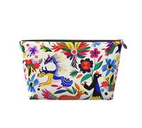 Mexican Otomi Animals Printed Travel Cosmetic Bags with Gold Zipper Makeup Organizer Cosmetic Case Toiletry Bag for Women Mom Girls