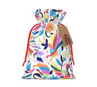 Mexican Otomi Animals Printing Fashion Bag Lightweight Drawstring Pouch With Kraft Tag For Christmas Halloween