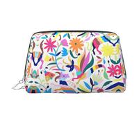 Mexican Otomi Animals PVC Leather Makeup Bag Cosmetic Pouch Travel Organizer Toiletry Clutch