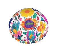 Mexican Otomi Animals Shower Cap For Women Reusable Double Layers Bathing Bath Cap Hair Caps Waterproof Elastic Band Ladies Spa Salon Shower Hat Hair Caps