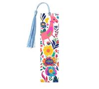 Mexican Otomi Animals Wooden Bookmarks 5 Pcs,Handmade Double-Sided Printed Book Marks Page Markers with Sky Blue Tassels Book Accessories Gift for Book Lovers Women Men