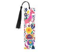 Mexican Otomi Animals Wooden Bookmarks 5 Pcs,Handmade Double-Sided Printed Book Marks Page Markers with Black Tassels Book Accessories Gift for Book Lovers Women Men