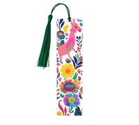 Mexican Otomi Animals Wooden Bookmarks 5 Pcs,Handmade Double-Sided Printed Book Marks Page Markers with Dark Green Tassels Book Accessories Gift for Book Lovers Women Men