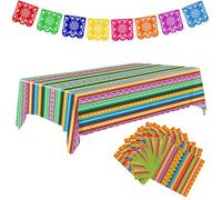 Mexican Party Decoration Set - Includes Mexican Tablecloth, 20 Mexican Napkins, Multicolored Flags,Festive Table Decor for Mexican Party, Fiesta Theme, Birthday and Cinco De Mayo Celebrations