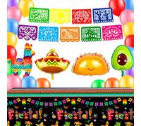Mexican Party Decorations, 62 Pcs Mexican Fiesta Party Decorations Set - Mexican Fiesta Balloons Banner Tablecloth etc Fiesta Theme Birthday Supplies