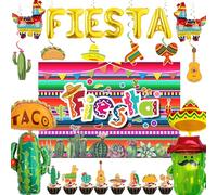 Mexican Party Decorations Fiesta Balloons - 27 Pcs Balloon Hanging Swirls Backdrop Cloth Cactus Hat Burrito Cupcake Toppers For Fiesta Theme Cinco De Mayo Coco Carnivals Festivals Birthday Party