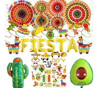 Mexican Party Decorations Fiesta Themed - 49 Pcs Multicolor Paper Fan Banner Fiesta Letter Balloons Cactus Piñata Avocado Balloon For Cinco De Mayo Taco Carnival Themed Birthday Party Supplies