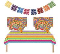 Mexican Party Decorations Set - Includes Vibrant Tablecloth, 20 Colourful Napkins & Reusable Papel Picado Banner - Day of the Dead, Halloween & Fiesta Table Decor for Indoor/Outdoor Celebrations