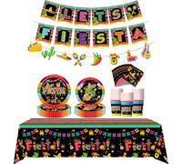 Mexican Party Decorations Supplies - Serves 20 Cinco De Mayo Plates and Napkins Sets Includes Cinco De Mayo Plates Napkins Cups and Mexian Fiesta Banner Bunting etc Fiesta Party Decor.