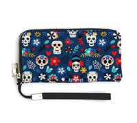 Mexican Pattern Flowers Skull Dead Women's Wristlet Wallet Large Capacity Wallets for Ladies Long Clutch Bags Printed PU Handbag with Zipper