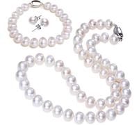 Mexican Pearl Necklace Pendant Three-Piece Pearl Jewellery Set for Women Freshwater Pearl Stud Earrings + Necklace + Bracelet Mother's Day Birthday for Necklace Dog Women (Beige, One Size)