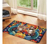 Mexican Pet Feeding Mat Absorbent Pu Leather Dog Cat Food Mats Contain Spills Protects Floors, Anti-Slip Rubber Backing Dog Bowl Mats Easy Clean Pet Placemats 40x60cm