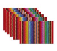 Mexican Placemats for Dining Table Set of 6,Ethnic Stripes Rainbow Place Mats for Home Party Kitchen Indoor Holiday Rustic Washable Heat Resistant Table Mats 12 x 18 Inch
