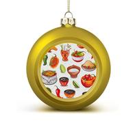 Mexican Salsa Symbols Christmas Tree Ornaments 1.6 Inch Shatterproof Pc Plastic Balls with Lanyard Baubles Hanging Christmas Ball Ornaments for Xmas Tree Holiday Party Wedding Home Decorations-Golden