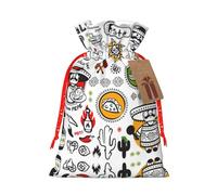 Mexican Salsa Symbols Print Christmas Burlap Gift Bag With Drawstring, Present Small Favor Pouch For Birthday Parties-S Size