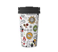 Mexican Salsa Symbols Print Travel Mug Coffee Cup Thermal Leakproof, Insulated Stainless Steel Flask Hot Cold Drinks Cup