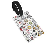 Mexican Salsa Symbols Printed Luggage Tags with Wrist Strap,Name Id Label for Suitcase,Airplane Travel Essentials