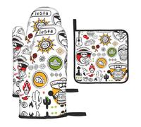 Mexican Salsa Symbols Printing Oven Mitts And Pot Holders 3pcs Set,Kitchen Oven Glove High Heat Resistant For Kitchen Cooking