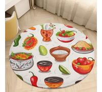 Mexican Salsa Symbols Round Area Rug - Non-Slip Circle Doormat for Entryway, Washable Low-Profile Throw Rugs for Living Room, Bedroom, Office, Kitchen, Stain Resistant Floor Mat 80 * 80cm