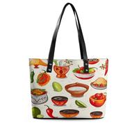 Mexican Salsa Symbols Tote Bag Large Soft Leather Purse with Zipper Lightweight Ladies Shoulder Handbag