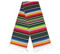 Mexican Serape Table Runner 14 x 84 Inches for Mexican Fiesta Decorations Wedding Outdoor Picnics Dining Table Hand Woven Cotton Table Runner with Fringe Grass Green
