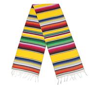 Mexican Serape Table Runner 14 x 84 Inches for Mexican Fiesta Decorations Wedding Outdoor Picnics Dining Table Hand Woven Cotton Table Runner with Fringe Yellow