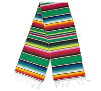 Mexican Serape Table Runner 14 x 84 Inches for Mexican Fiesta Decorations Wedding Outdoor Picnics Dining Table Hand Woven Cotton Table Runner with Fringe Green