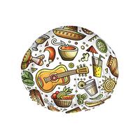 Mexican Shower Cap,Cartoon Latin American Mexican Food Music Symbols Pattern Waterproof Double Layer Bath Caps Perfect For All Hair Lengths And Thicknesses