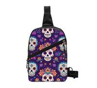 Mexican Skeleton Foldable Sling Bag for Men Women Water Resistant Chest Bag Sugar Skull Fanny Pack Crossbody Backpack for Travel Hiking Sports