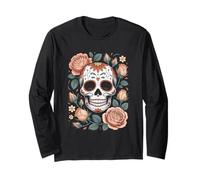 Mexican Skeleton Head Rose Flora Halloween Cottagecore Long Sleeve T-Shirt